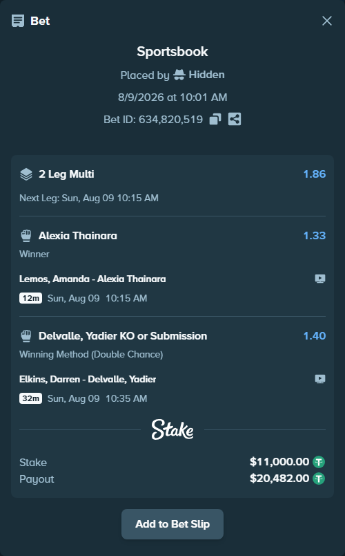 Bet slip: Elkins, Darren - Delvalle, Yadier, $11,011.00 stake at 1.40 odds, placed by Hidden