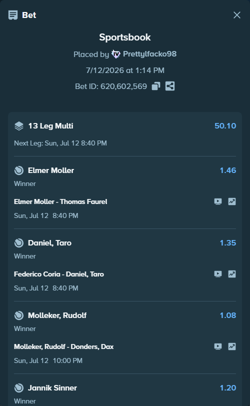 Bet slip: Elmer Moller - Thomas Faurel, $11,085.22 stake at 1.46 odds, placed by Prettylfacko98