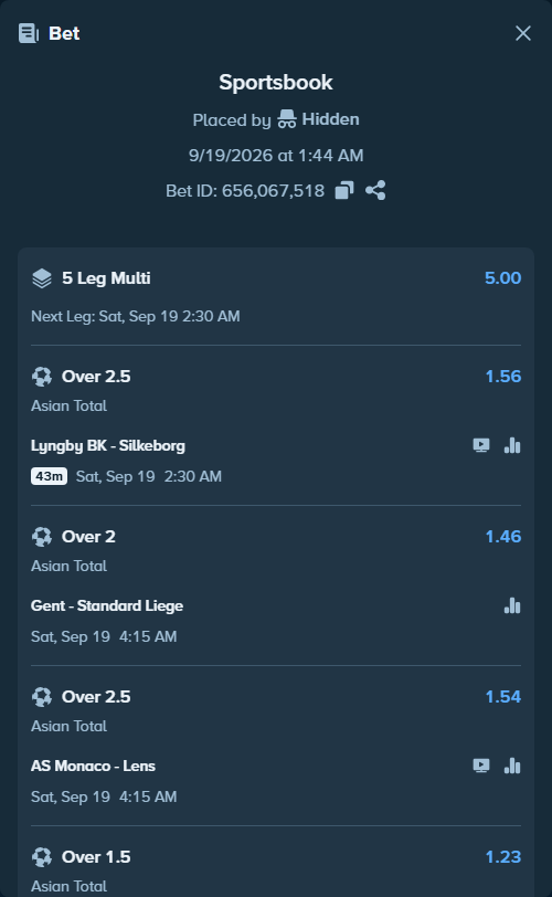 Bet slip: Espanyol - Elche, $10,249.14 stake at 1.23 odds, placed by Hidden