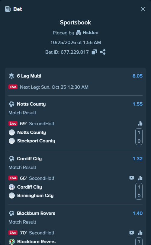 Bet slip: Estrela Amadora - Casa Pia, $37,563.53 stake at 1.40 odds, placed by Hidden