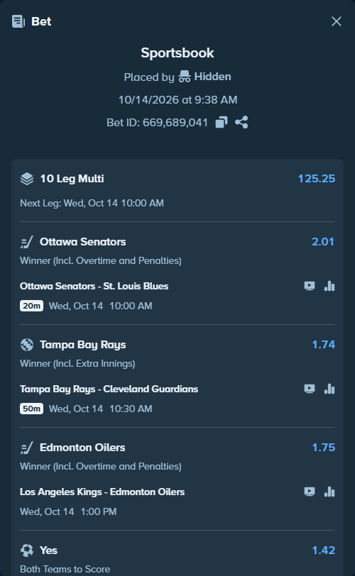 Bet slip: Feyenoord - Como, $51,277.76 stake at 1.42 odds, placed by Hidden
