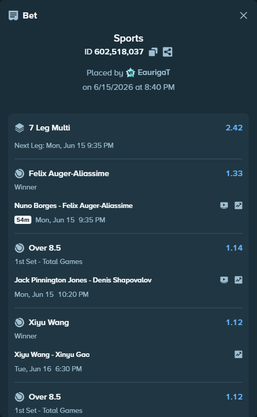Bet slip: France - Senegal, $48,925.02 stake at 1.11 odds, placed by EaurigaT