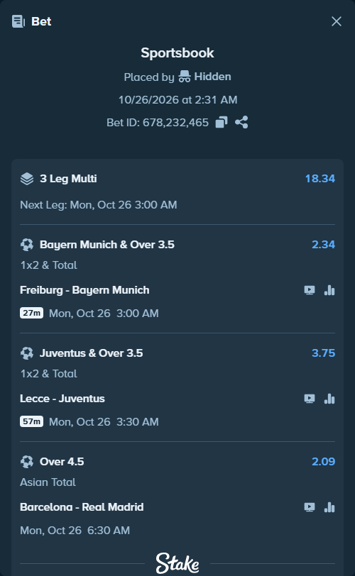 Bet slip: Freiburg - Bayern Munich, $11,091.20 stake at 2.34 odds, placed by Kleaklea2429