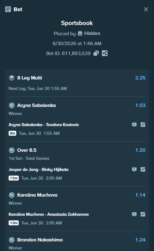 Bet slip: Germany - Paraguay, $75,000.00 stake at 1.08 odds, placed by Hidden