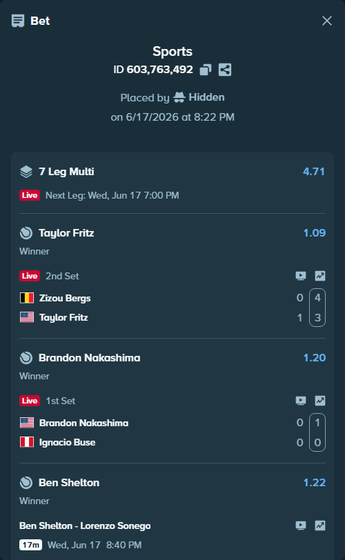 Bet slip: Ghana - Panama, $16,453.25 stake at 1.63 odds, placed by Hidden