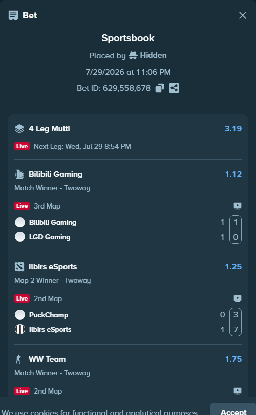 Bet slip: GIANTX - Team Liquid, $10,010.00 stake at 1.30 odds, placed by Hidden