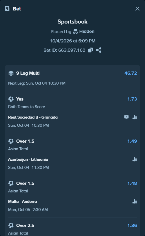 Bet slip: Greece - Germany, $60,000.00 stake at 1.55 odds, placed by Hidden