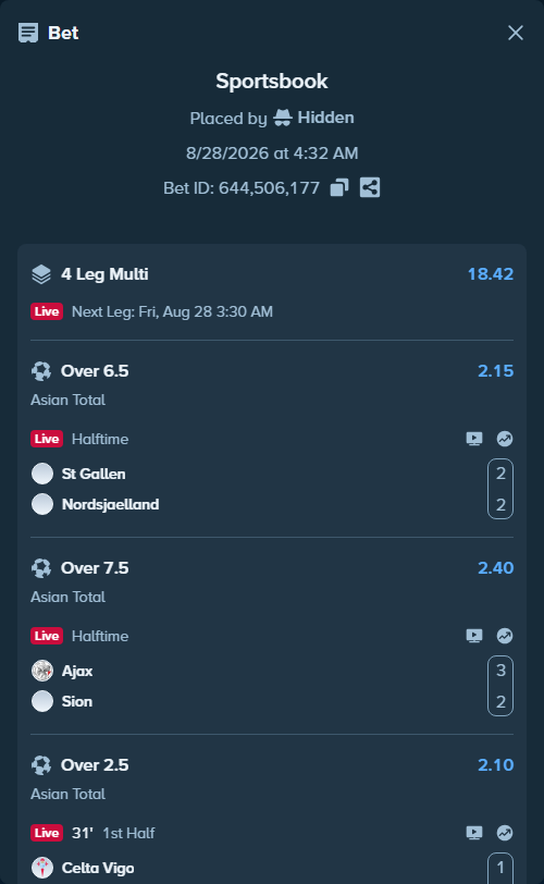 Bet slip: HNK Rijeka - Midtjylland, $10,000.00 stake at 1.70 odds, placed by Hidden