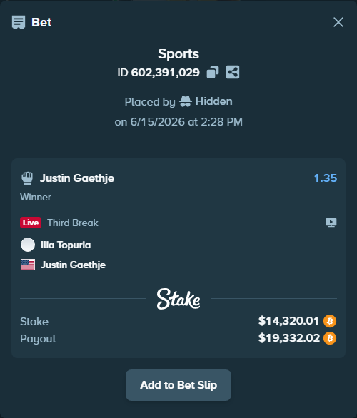 Bet slip: Ilia Topuria - Justin Gaethje, $14,029.97 stake at 1.35 odds, placed by Hidden