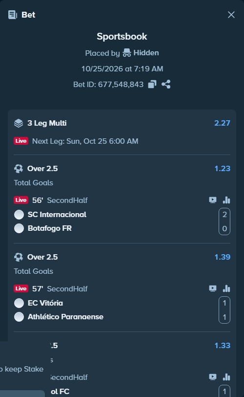 Bet slip: Internacional - Botafogo, $96,800.70 stake at 1.23 odds, placed by Hidden