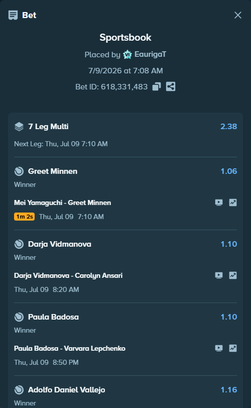 Bet slip: Jannik Sinner - Novak Djokovic, $35,420.89 stake at 1.21 odds, placed by EaurigaT