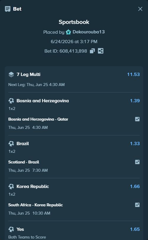 Bet slip: Japan - Sweden, $250,000.00 stake at 1.65 odds, placed by Dekourouba13