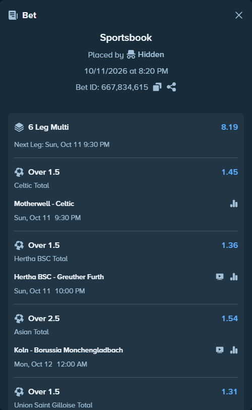 Bet slip: LASK Linz - Rapid Wien, $200,200.00 stake at 1.42 odds, placed by Hidden