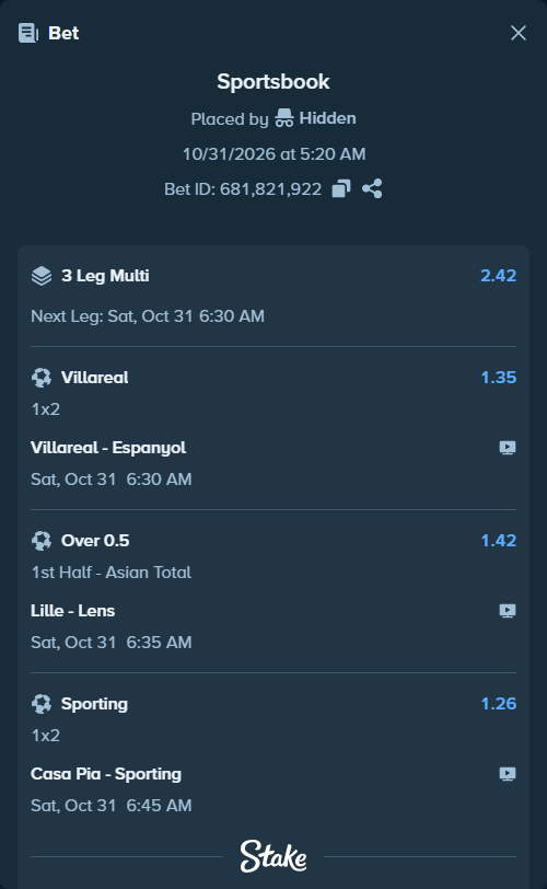 Bet slip: Lille - Lens, $10,000.00 stake at 1.42 odds, placed by DOUGLASR19