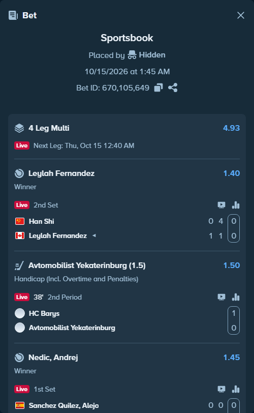 Bet slip: Lisa Pigato - Lucie Havlickova, $18,000.00 stake at 1.62 odds, placed by Hidden