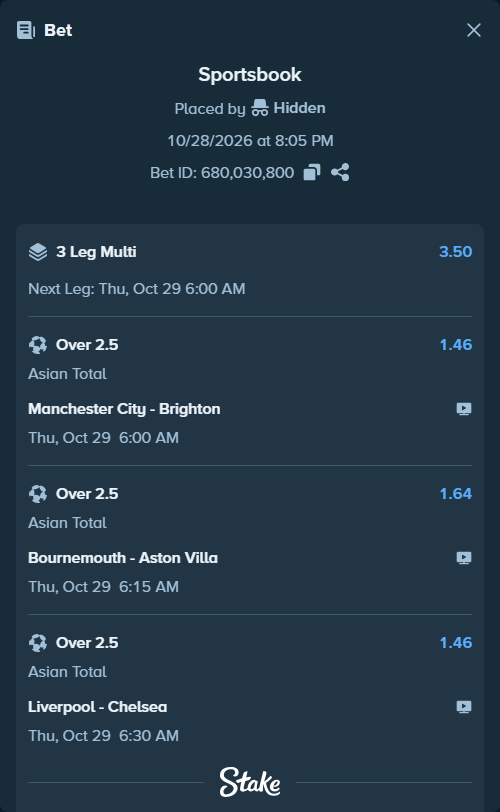 Bet slip: Liverpool - Chelsea, $58,439.58 stake at 1.46 odds, placed by Hidden