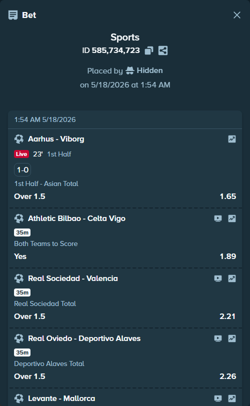 Bet slip: Lorient - Le Havre, $10,000.00 stake at 1.29 odds, placed by Hidden