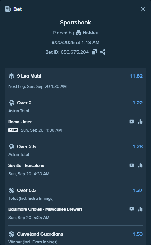 Bet slip: Los Angeles Dodgers - San Francisco Giants, $10,000.00 stake at 1.25 odds, placed by Hidden