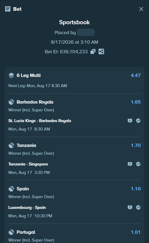 Bet slip: Luxembourg - Spain, $12,355.99 stake at 1.10 odds, placed by mahender85018