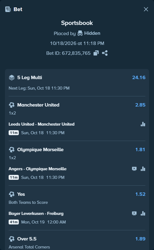 Bet slip: Malaga - Real Sociedad San Sebastian, $12,878.27 stake at 1.63 odds, placed by Hidden