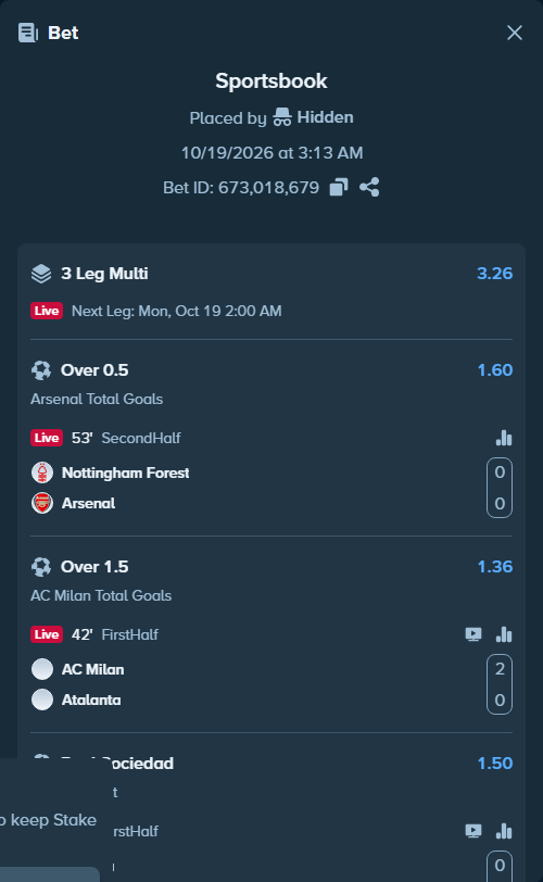 Bet slip: Malaga - Real Sociedad San Sebastian, $400,400.00 stake at 1.50 odds, placed by Hidden