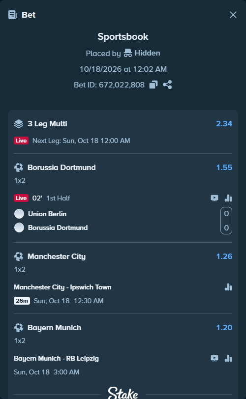 Bet slip: Manchester City - Ipswich Town, $10,000.00 stake at 1.26 odds, placed by ricardo911ss