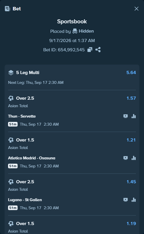 Bet slip: Manchester City - Norwich City, $10,275.81 stake at 1.72 odds, placed by Hidden