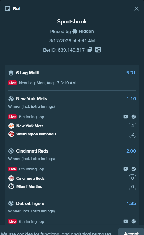 Bet slip: Marta Kostyuk - Sofia Kenin, $20,000.00 stake at 1.10 odds, placed by Hidden