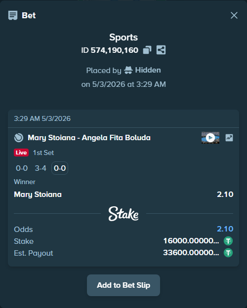 Bet slip: Mary Stoiana - Fita Boluda, Angela, $16,000.00 stake at 2.10 odds, placed by Hidden