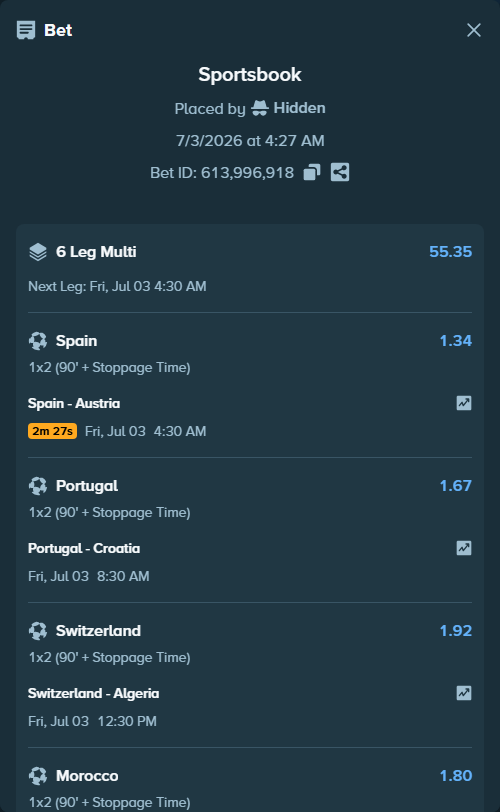 Bet slip: Mexico - England, $20,537.18 stake at 2.46 odds, placed by Hidden