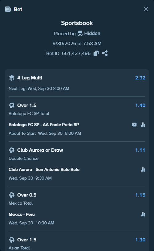 Bet slip: Mexico - Peru, $16,938.65 stake at 1.15 odds, placed by SH7N28