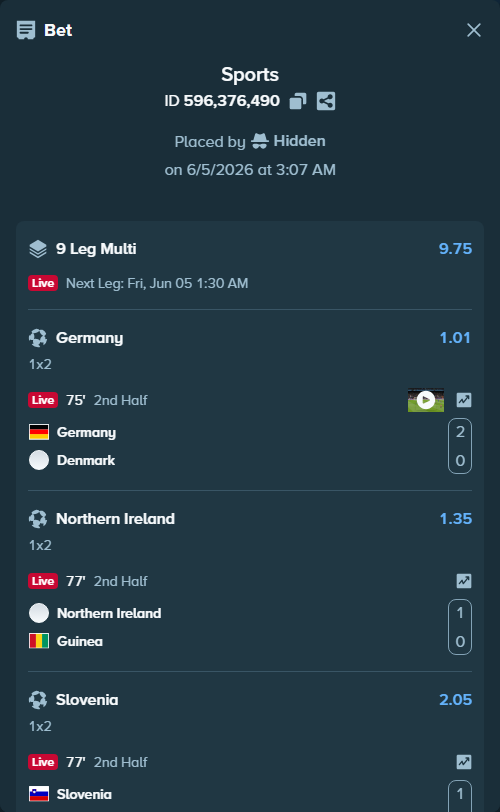 Bet slip: Mexico - Serbia, $10,010.00 stake at 1.24 odds, placed by Hidden