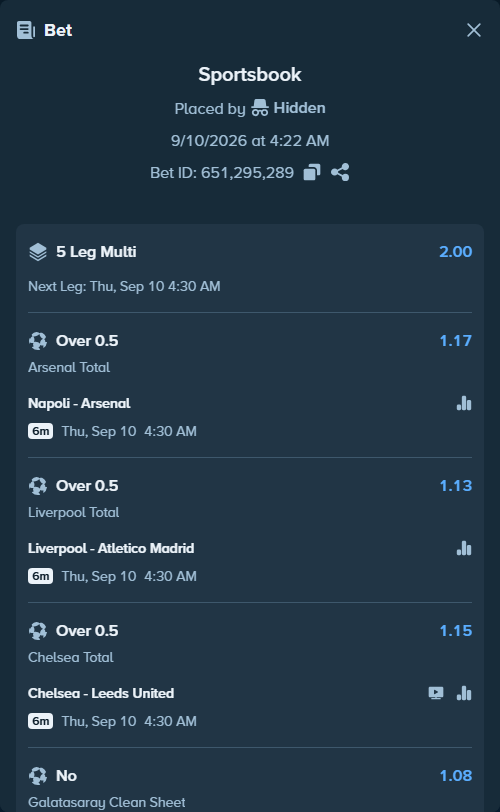 Bet slip: Moreirense - Benfica, $10,516.39 stake at 1.22 odds, placed by Hidden