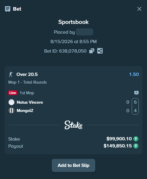 Bet slip: Natus Vincere - The MongolZ, $100,000.00 stake at 1.50 odds, placed by GoldenKot