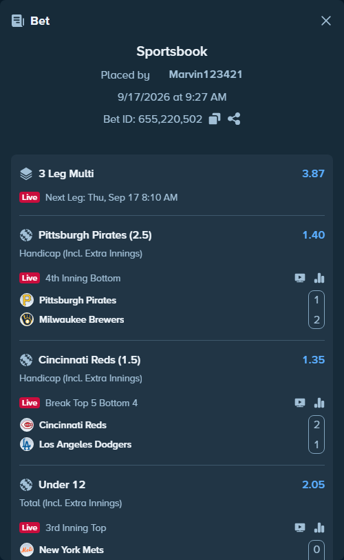 Bet slip: New York Mets - Baltimore Orioles, $33,747.00 stake at 2.05 odds, placed by Marvin123421