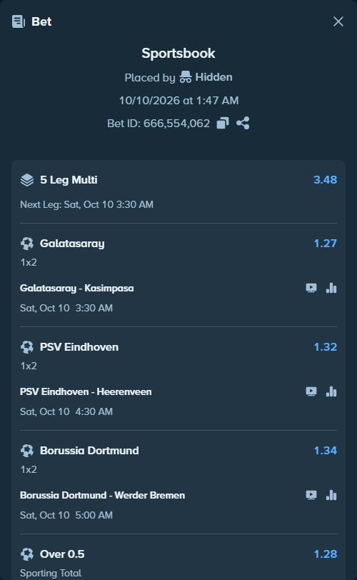 Bet slip: Nice - Strasbourg, $41,191.15 stake at 1.21 odds, placed by Hidden