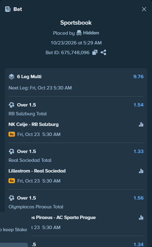 Bet slip: NK Celje - RB Salzburg, $79,306.23 stake at 1.54 odds, placed by Hidden