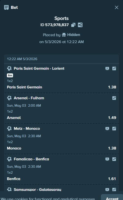 Bet slip: Porto - Alverca, $10,066.78 stake at 1.18 odds, placed by Hidden