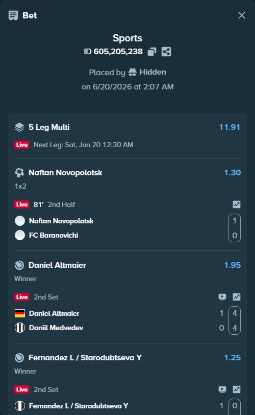 Bet slip: Portugal - Lithuania, $10,000.00 stake at 2.35 odds, placed by Hidden