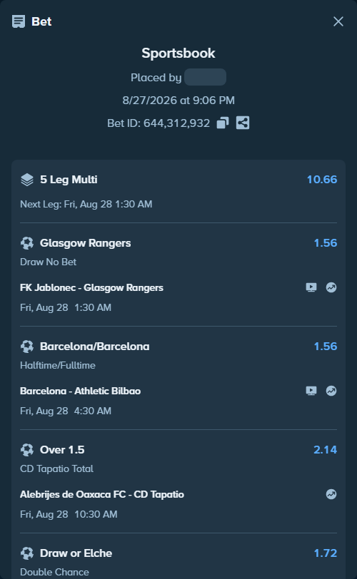 Bet slip: Racing Santander - Elche, $20,009.48 stake at 1.72 odds, placed by myprecious1