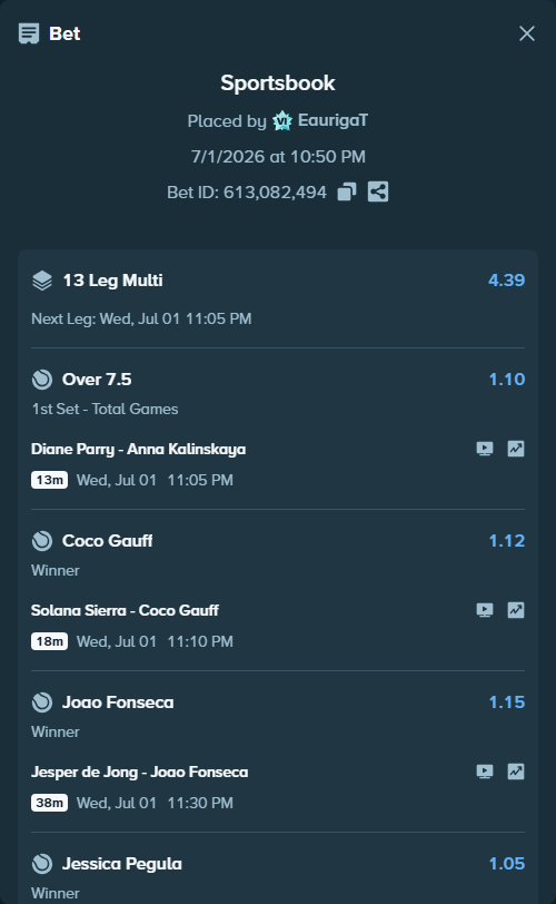 Bet slip: Rafael Jodar - Pablo Carreno-Busta, $86,847.80 stake at 1.26 odds, placed by EaurigaT