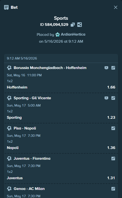Bet slip: Real Oviedo - Deportivo Alaves, $10,000.00 stake at 1.94 odds, placed by ArdianHertica
