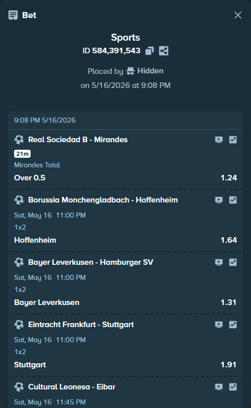 Bet slip: Real Oviedo - Deportivo Alaves, $10,000.00 stake at 1.93 odds, placed by Hidden