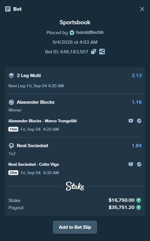Bet slip: Real Sociedad San Sebastian - Celta Vigo, $16,750.00 stake at 1.84 odds, placed by haroldfinchh