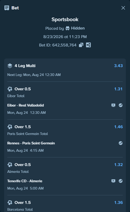 Bet slip: Rennes - Paris Saint Germain, $199,980.00 stake at 1.46 odds, placed by Hidden
