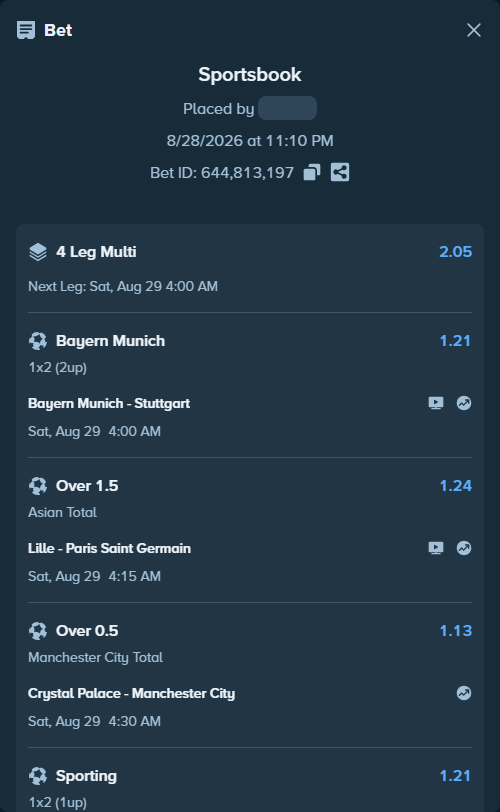Bet slip: Rio Ave - Sporting, $18,000.00 stake at 1.21 odds, placed by Lordadmin