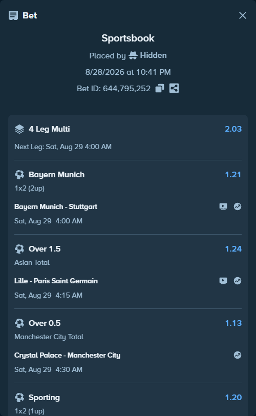 Bet slip: Rio Ave - Sporting, $20,000.00 stake at 1.20 odds, placed by Hidden