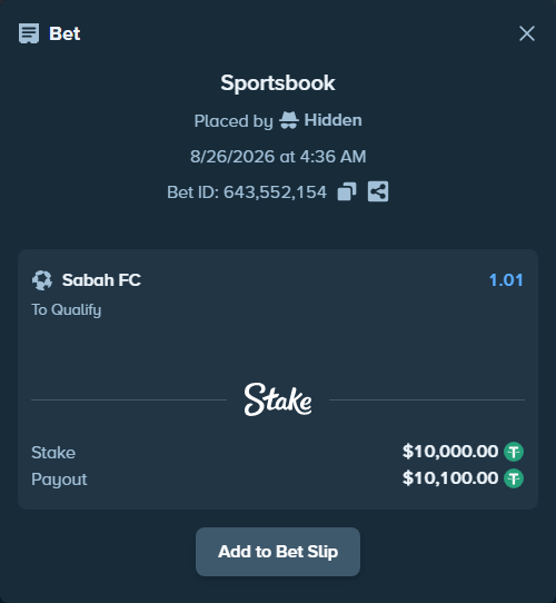 Bet slip: Sabah Masazir - Hapoel Be'er Sheva FC, $10,000.00 stake at 1.01 odds, placed by Hidden