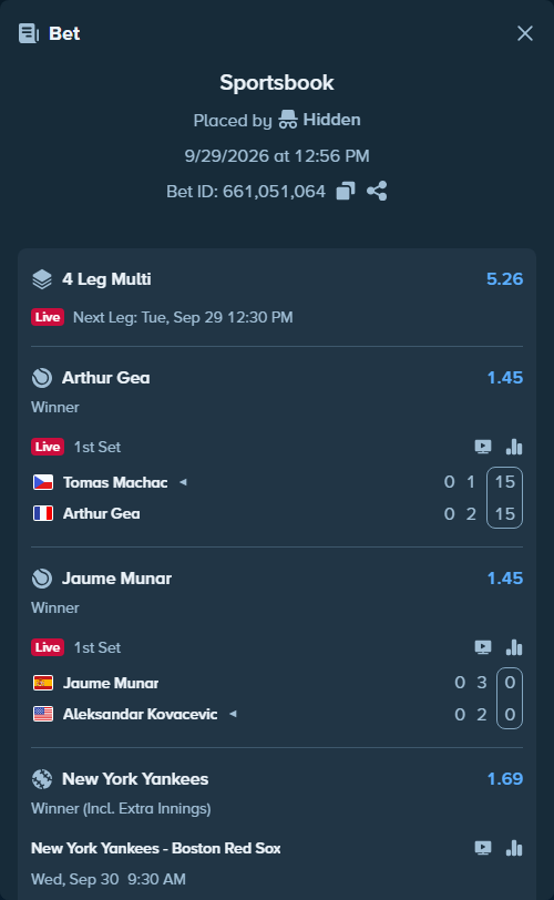 Bet slip: San Diego Padres - Chicago Cubs, $10,000.00 stake at 1.48 odds, placed by Hidden