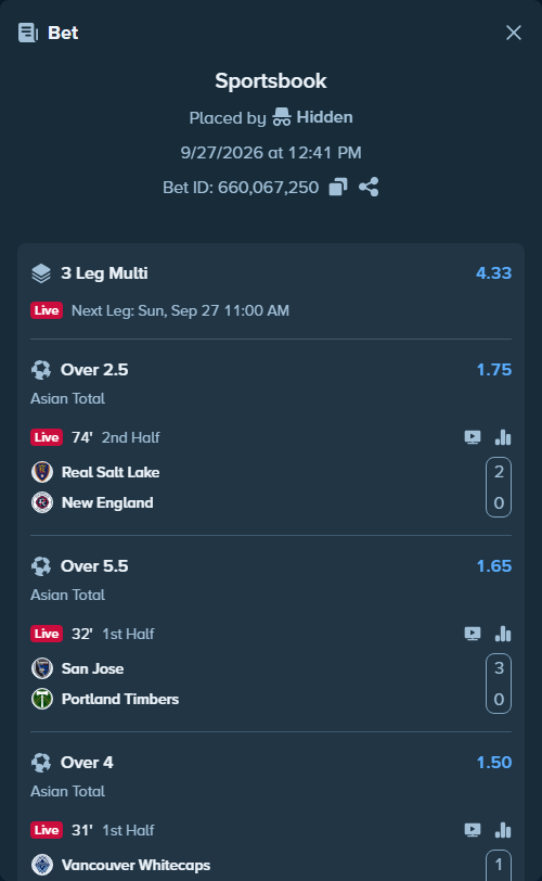 Bet slip: San Jose - Portland Timbers, $10,044.00 stake at 1.65 odds, placed by tlwns4736